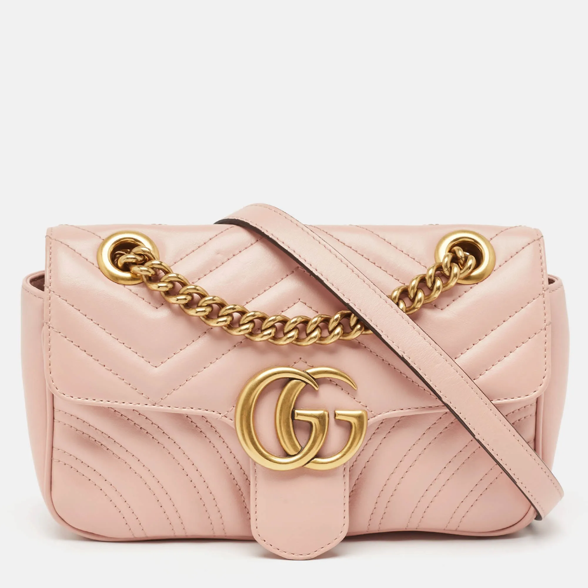 Gucci Pink Matelasse Leather Mini Gg Marmont Shoulder Bag