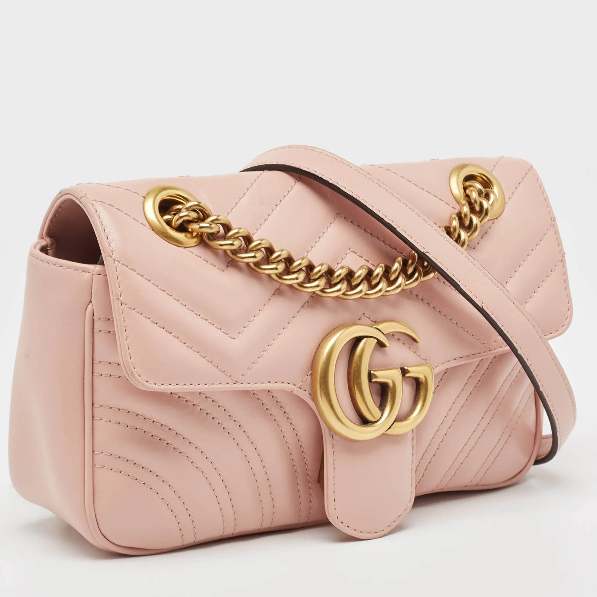 Gucci Pink Matelasse Leather Mini Gg Marmont Shoulder Bag