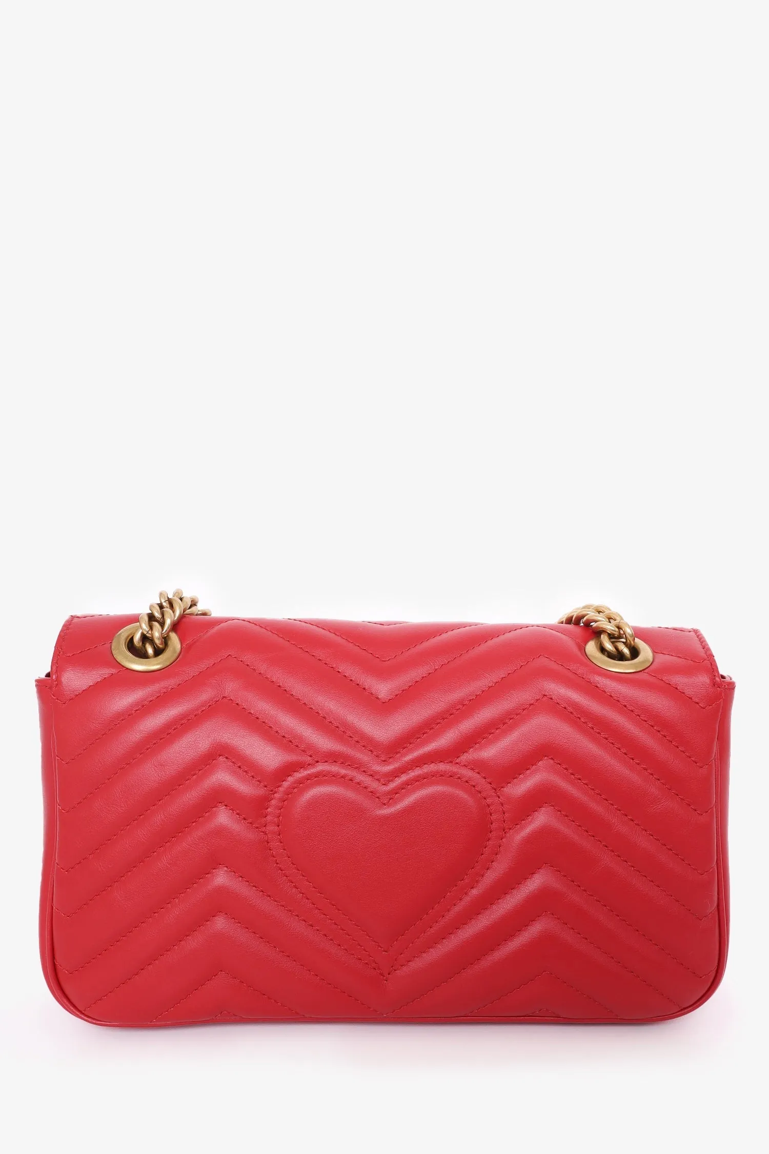 Gucci Red Leather Small GG Marmont Shoulder Bag