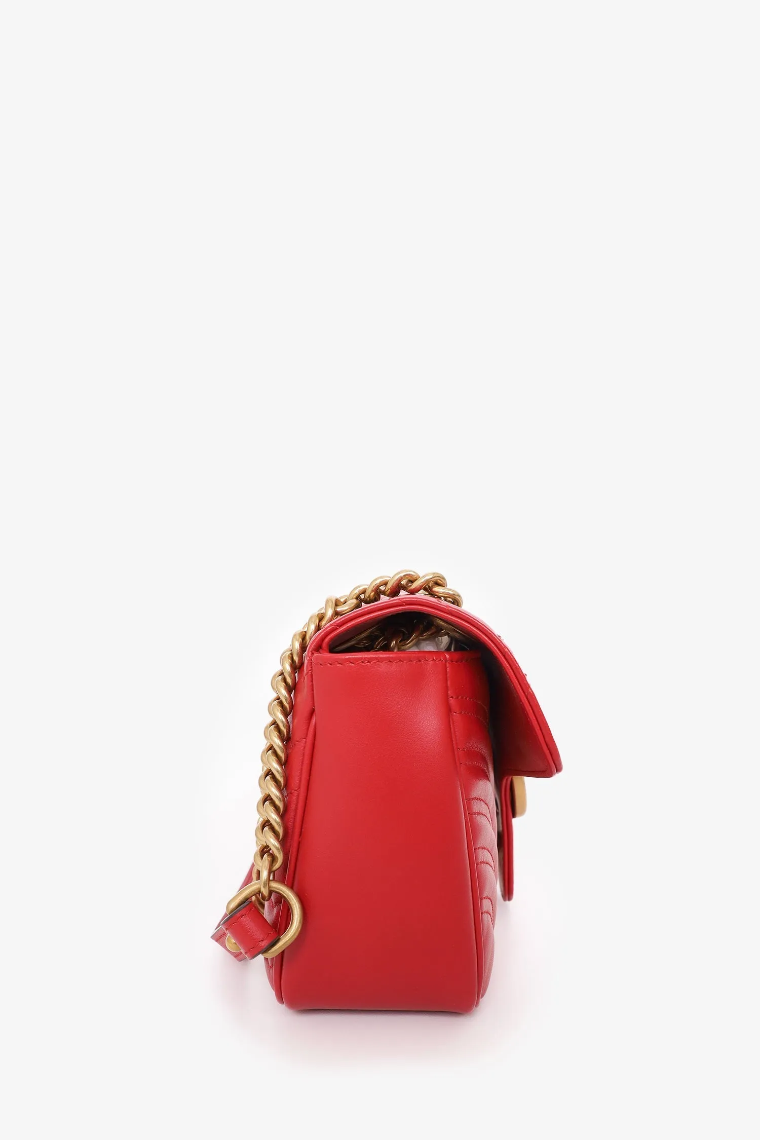 Gucci Red Leather Small GG Marmont Shoulder Bag