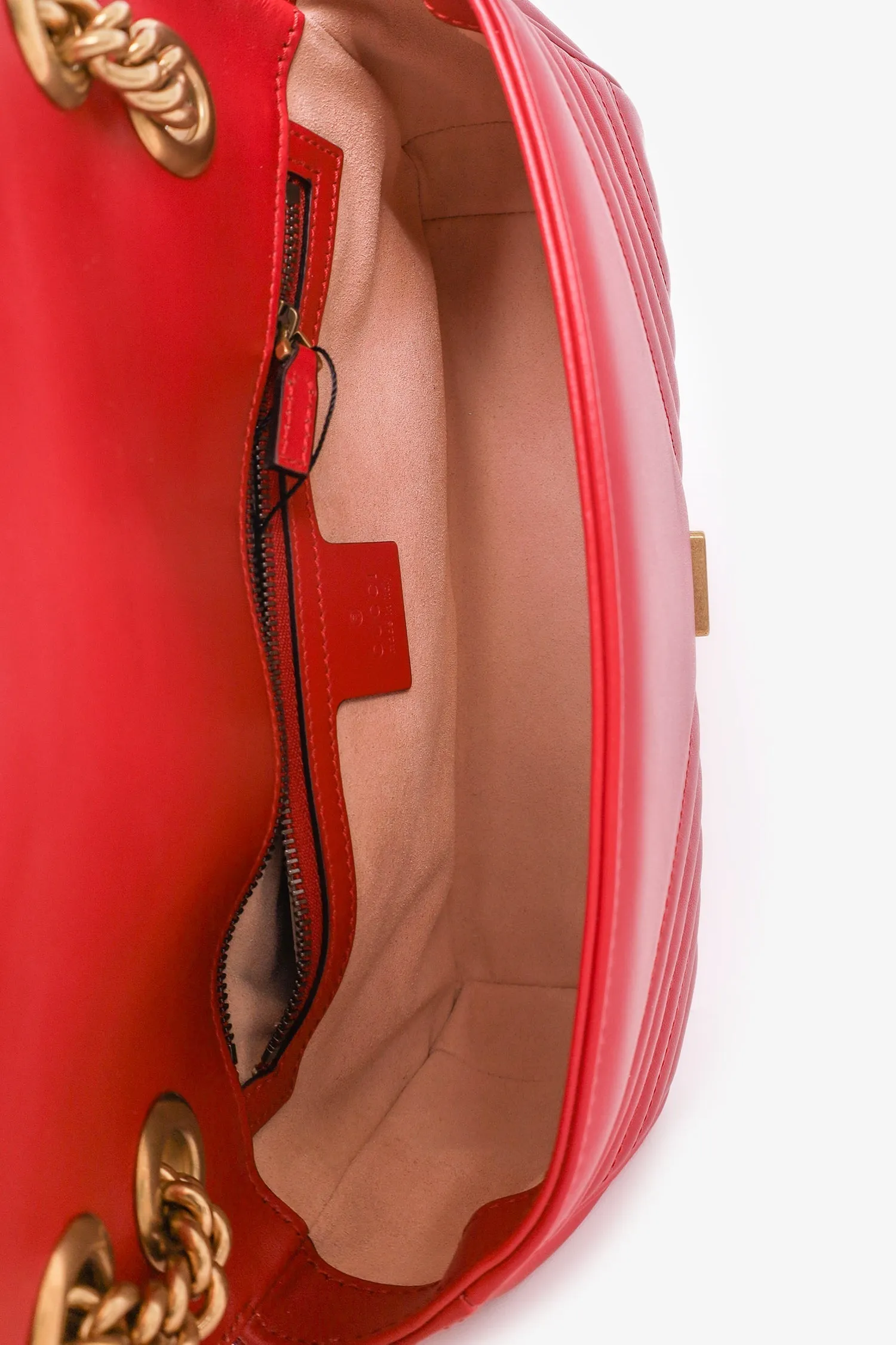 Gucci Red Leather Small GG Marmont Shoulder Bag