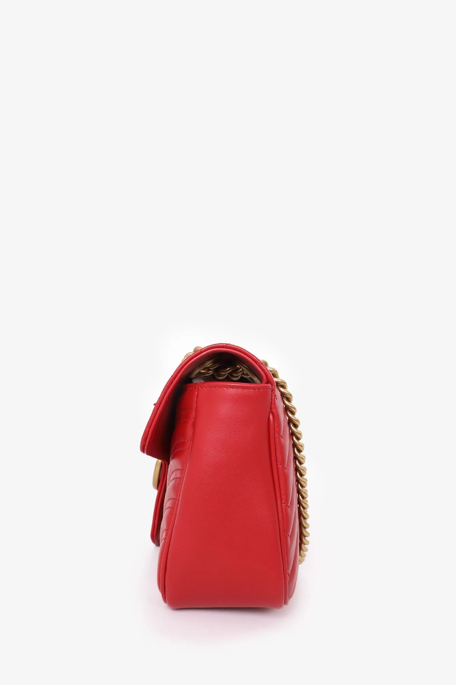 Gucci Red Leather Small GG Marmont Shoulder Bag