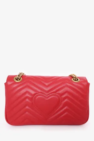 Gucci Red Leather Small GG Marmont Shoulder Bag