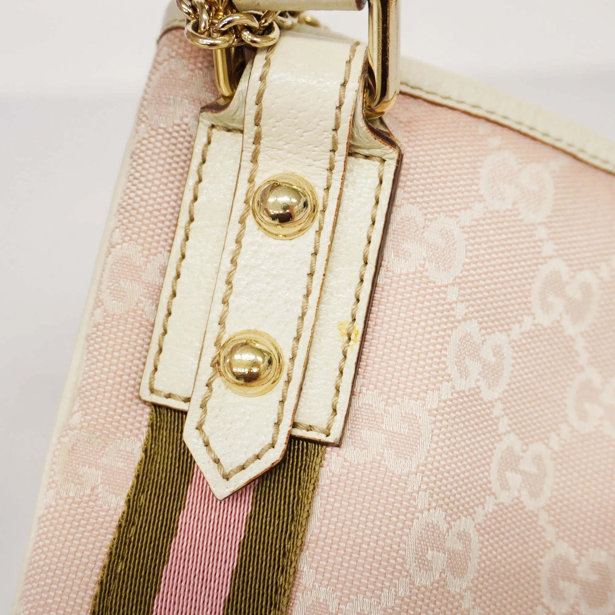 GUCCI  Sherry Line 144388 Women's GG Canvas,Leather Shoulder Bag Ivory,Pink