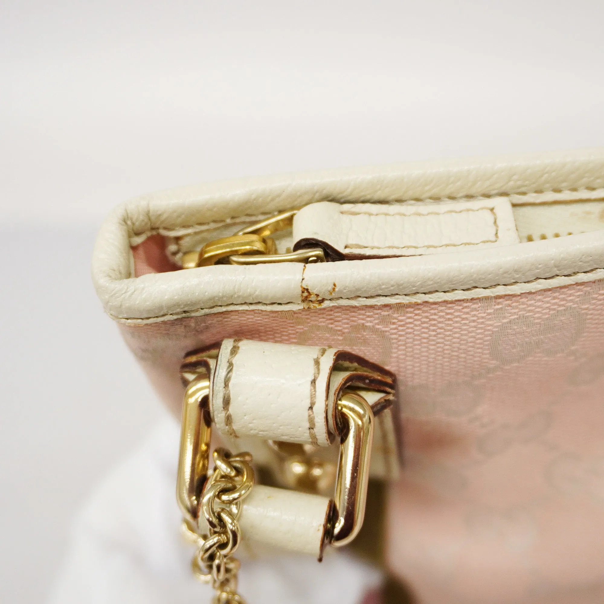 GUCCI  Sherry Line 144388 Women's GG Canvas,Leather Shoulder Bag Ivory,Pink