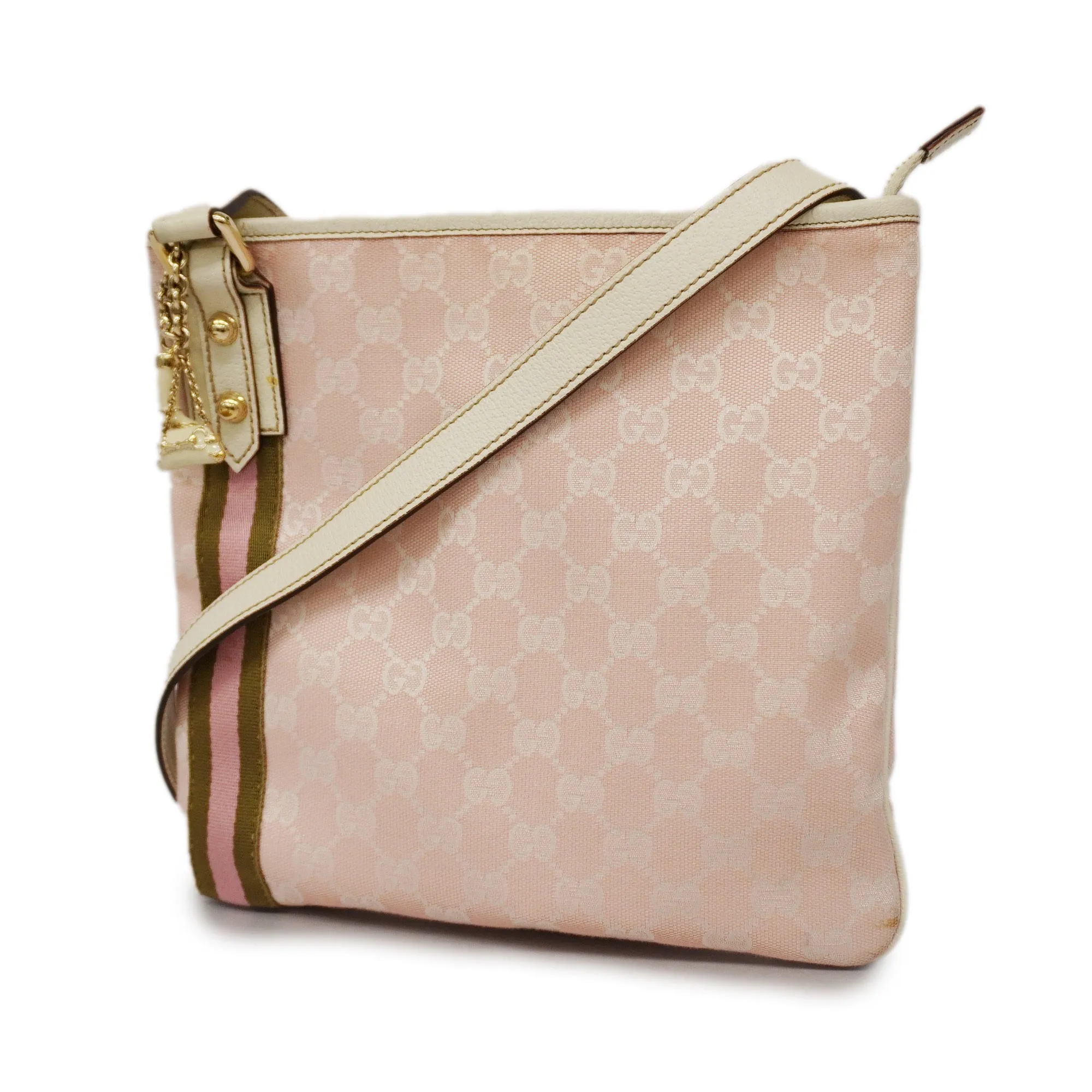 GUCCI  Sherry Line 144388 Women's GG Canvas,Leather Shoulder Bag Ivory,Pink