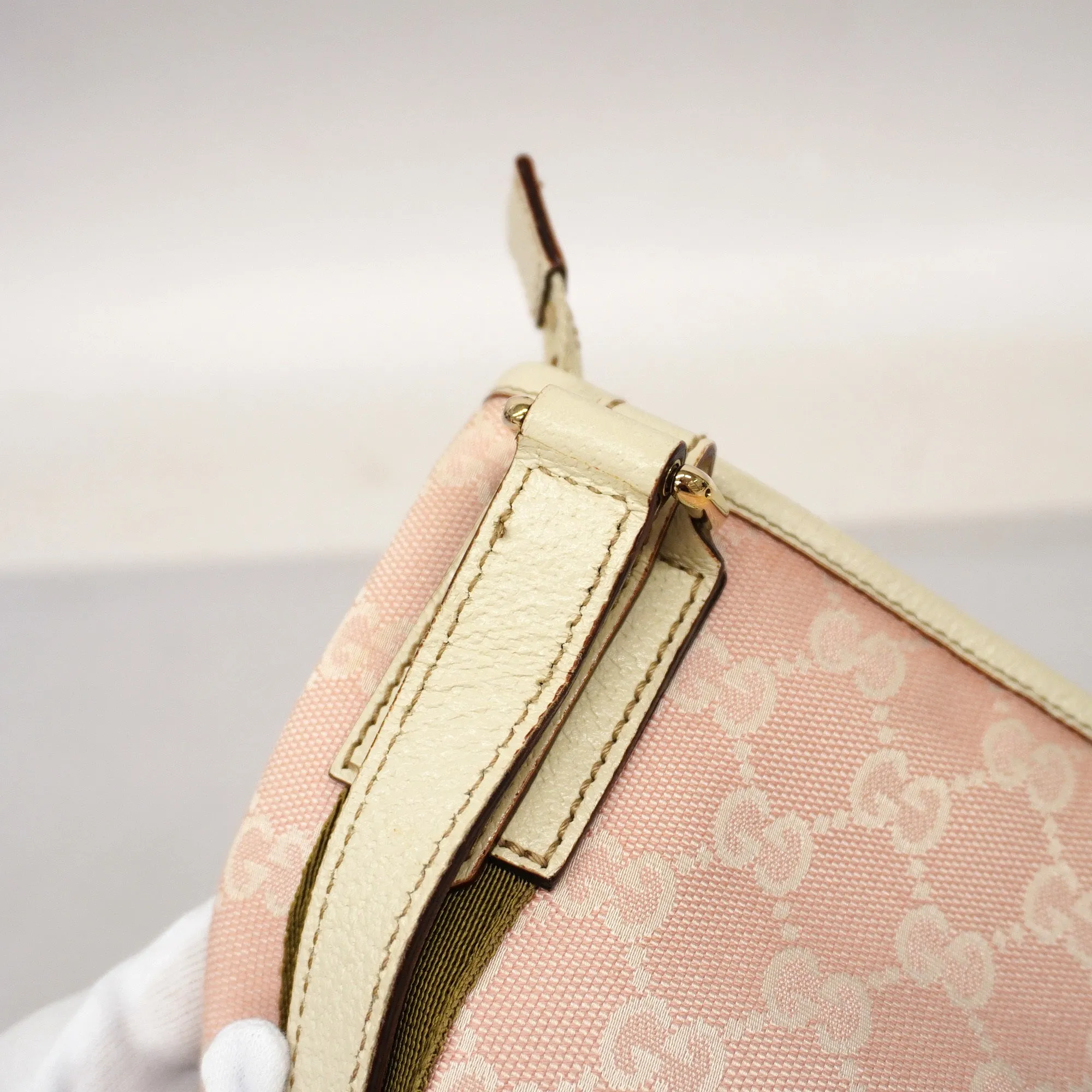 GUCCI  Sherry Line 144388 Women's GG Canvas,Leather Shoulder Bag Ivory,Pink