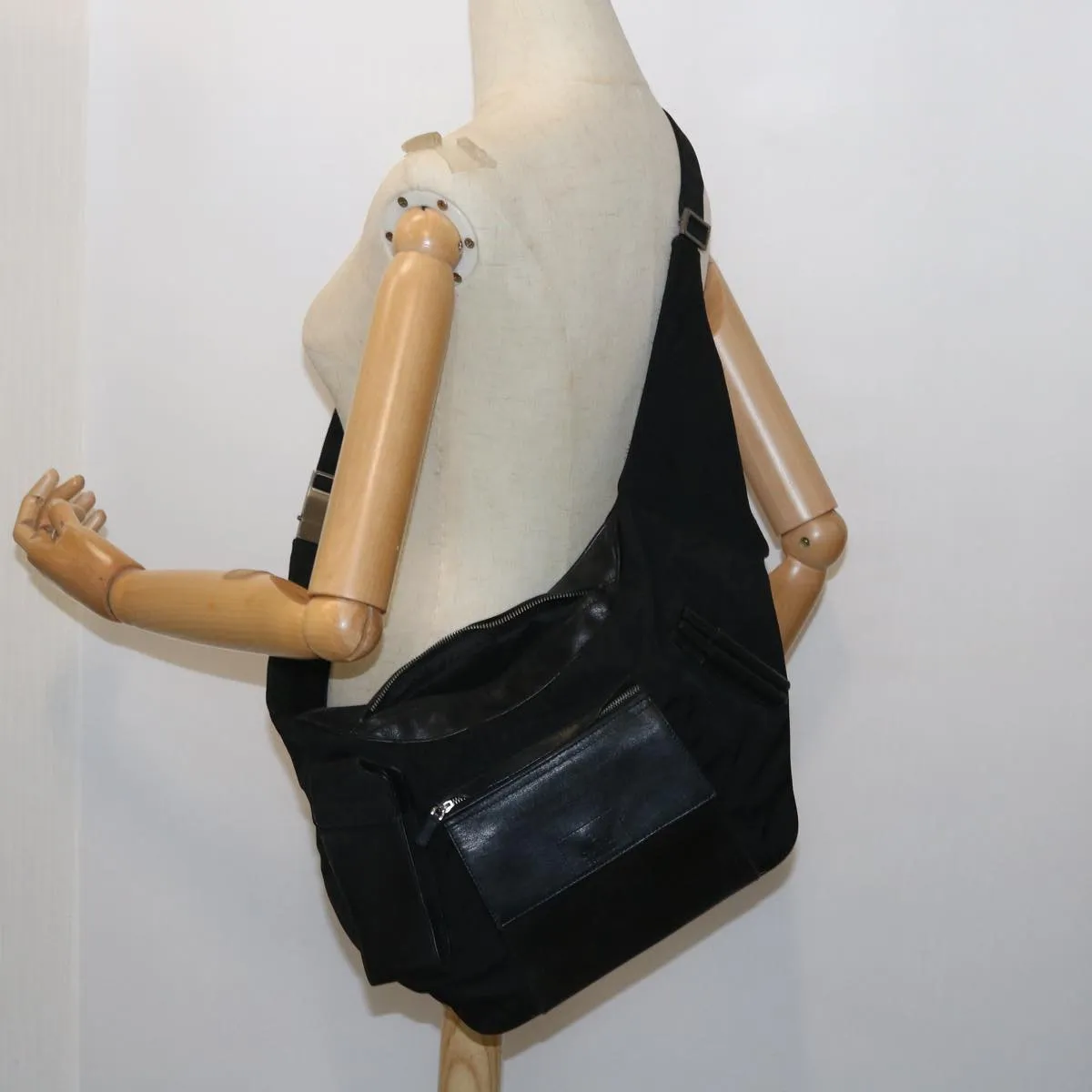 GUCCI Shoulder Bag Canvas Leather Black  55414