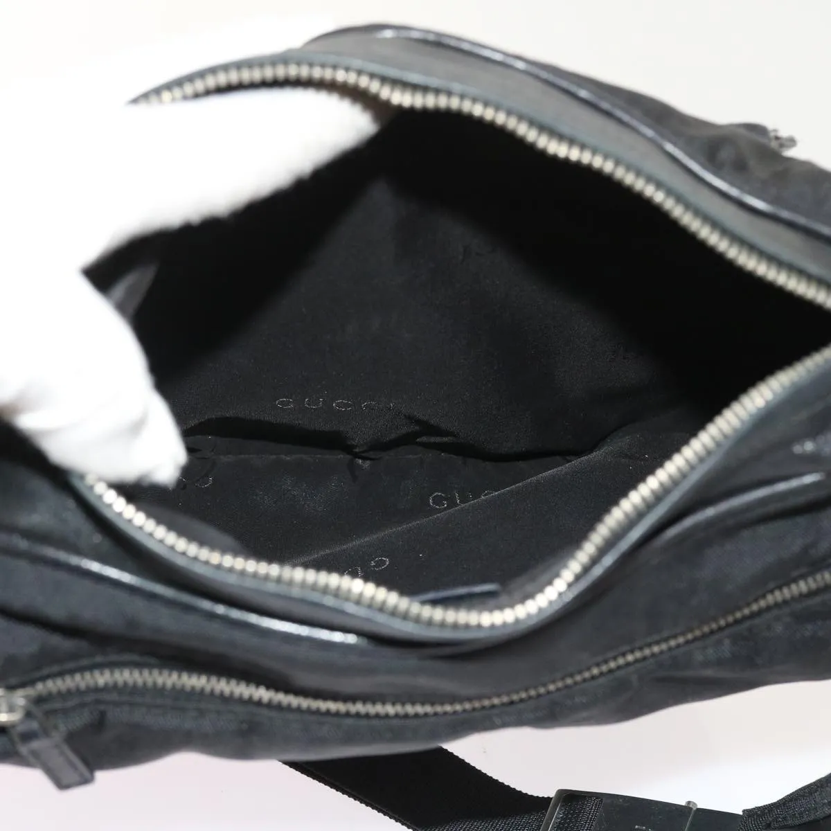 GUCCI Shoulder Bag Canvas Leather Black  55414