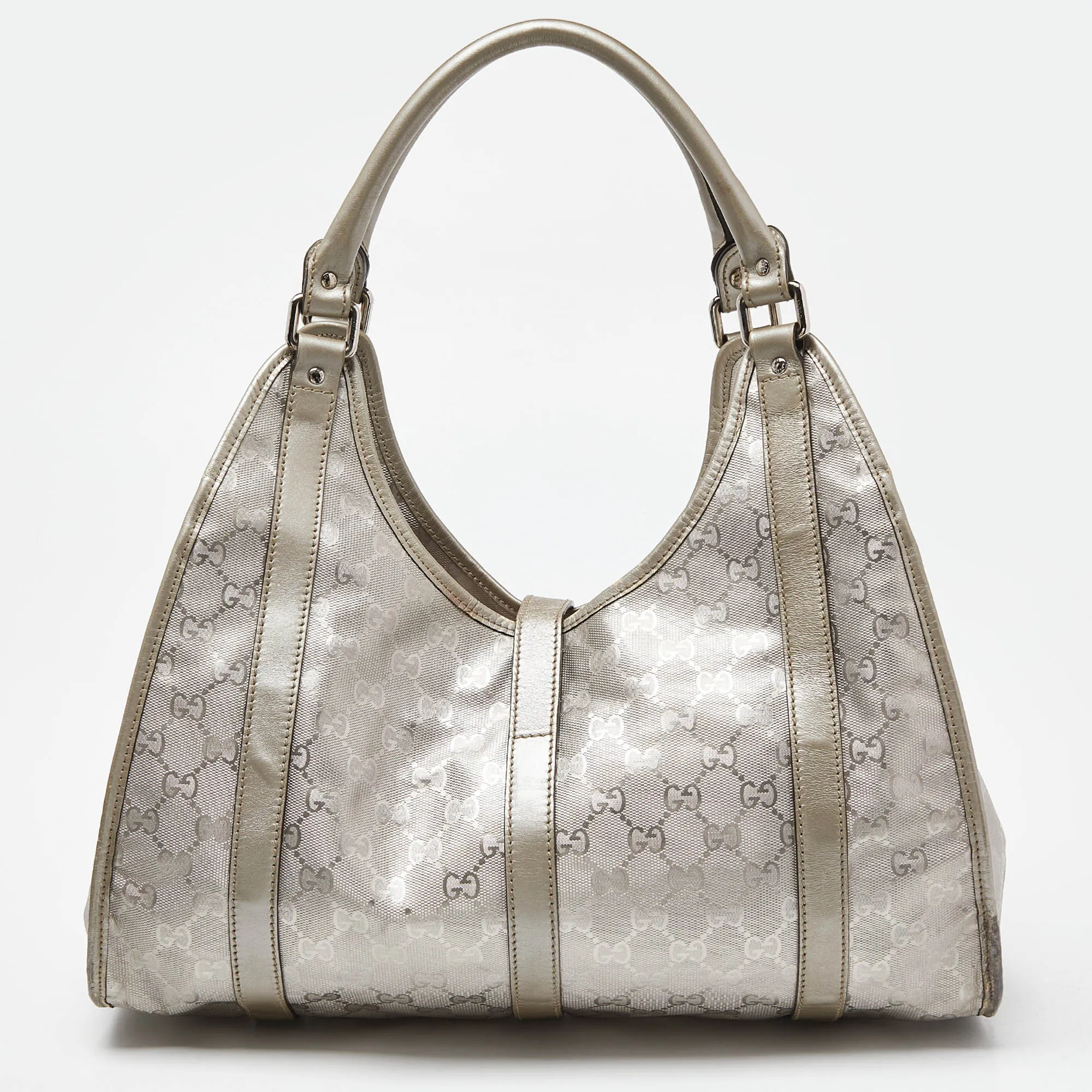 Gucci Silver Gg Imprime Canvas And Leather Medium Joy Shoulder Bag