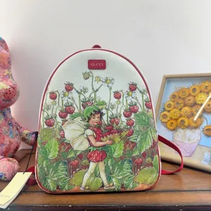 Gucci Strawberry Print Backpack White Canvas