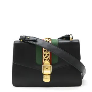 Gucci Sylvie Leather Ribbon Shoulder Bag Black