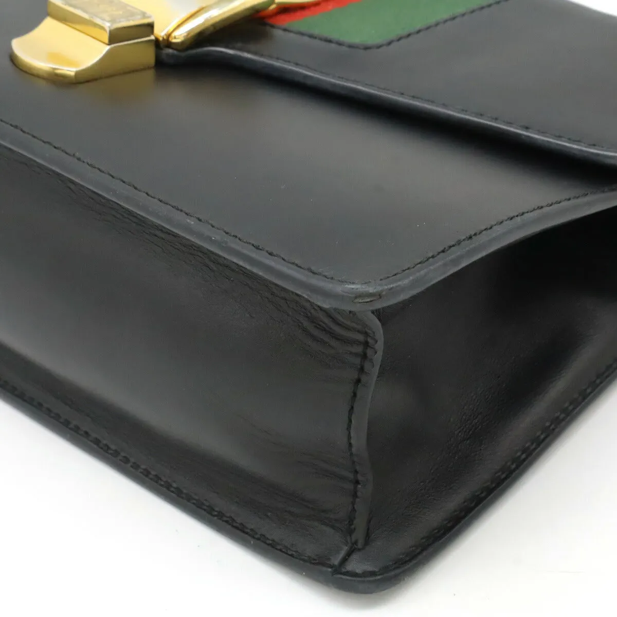 Gucci Sylvie Leather Ribbon Shoulder Bag Black
