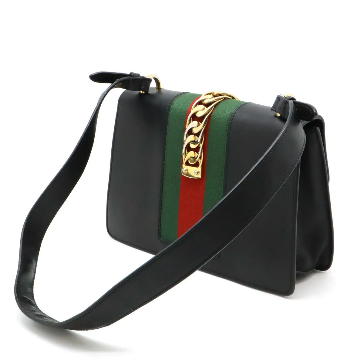 Gucci Sylvie Leather Ribbon Shoulder Bag Black