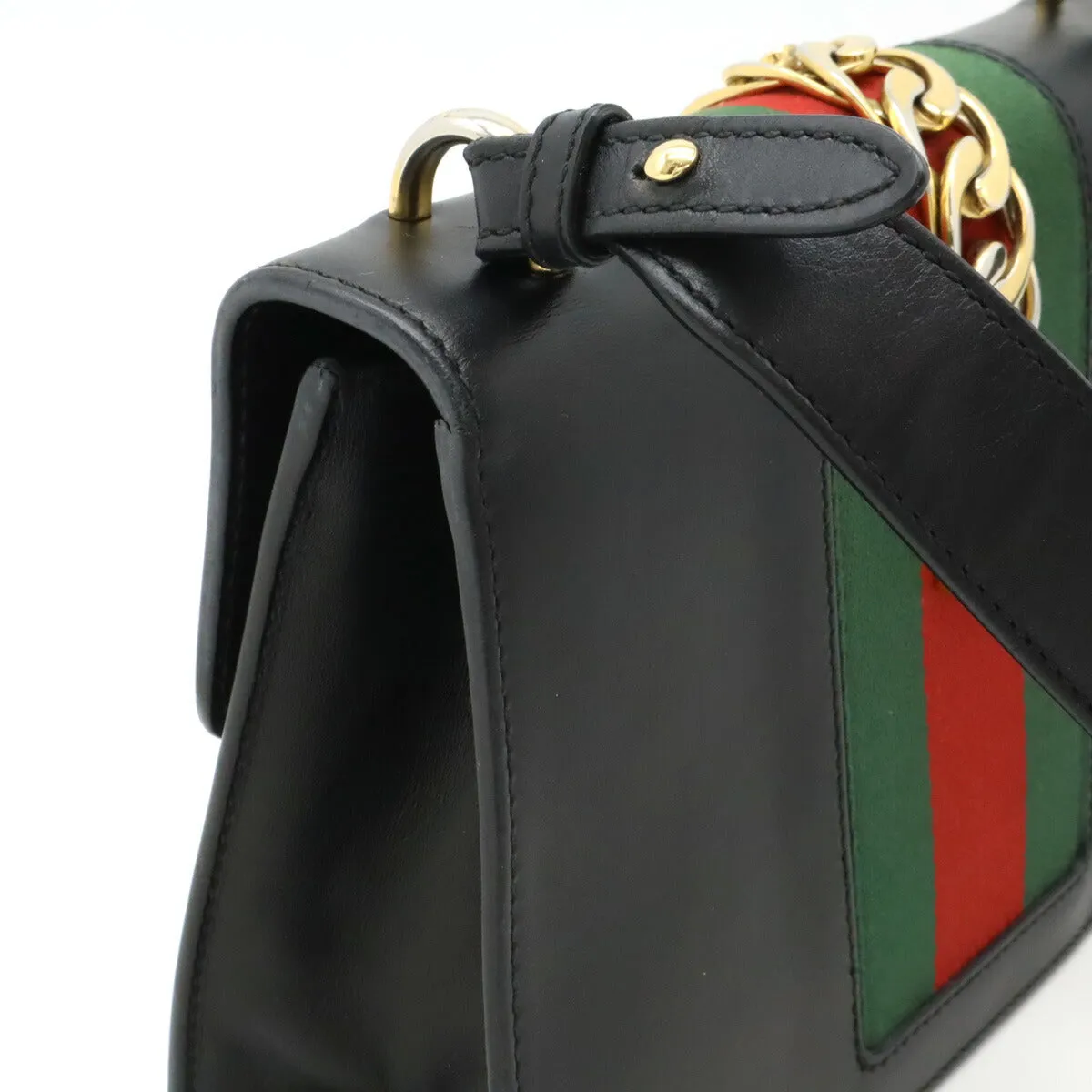 Gucci Sylvie Leather Ribbon Shoulder Bag Black