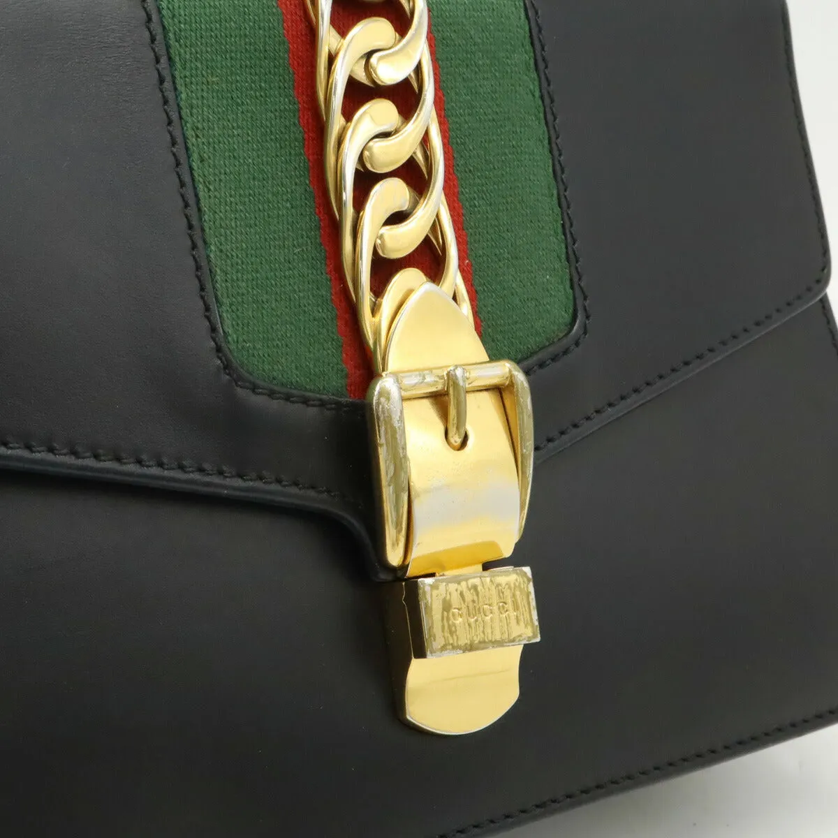 Gucci Sylvie Leather Ribbon Shoulder Bag Black