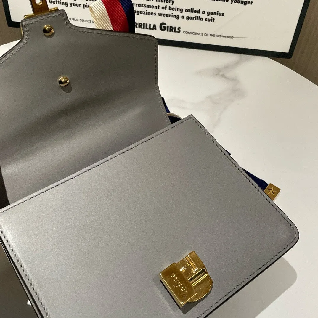 Gucci Sylvie Small Grey Leather Shoulder Bag