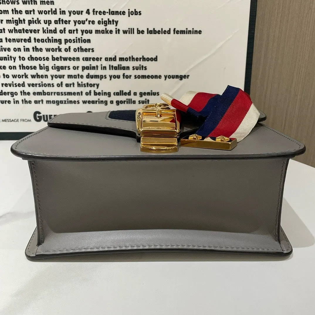 Gucci Sylvie Small Grey Leather Shoulder Bag