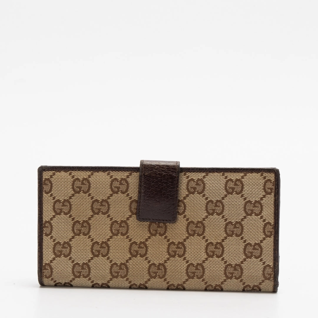 Gucci Canvas and Leather Logo Metal Plate Continental Wallet