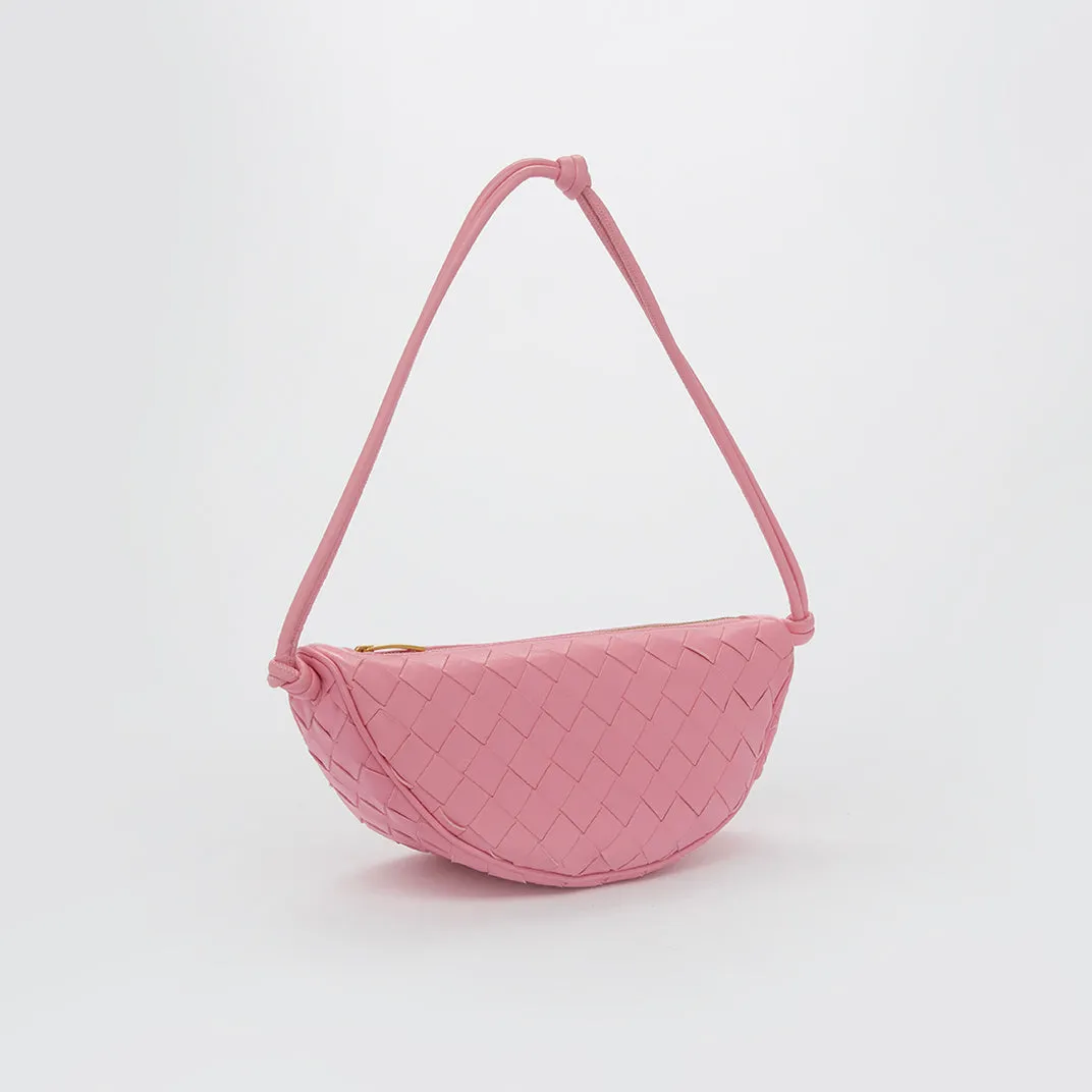 Half Moon Intrecciato Leather Shoulder Bag in Pink