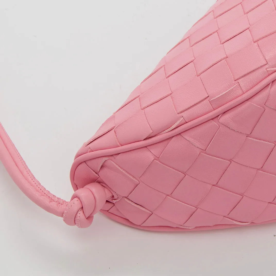 Half Moon Intrecciato Leather Shoulder Bag in Pink