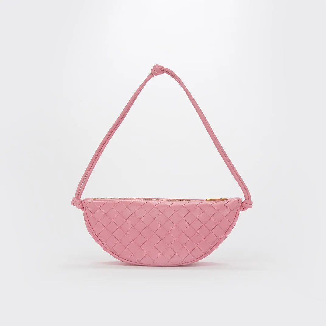 Half Moon Intrecciato Leather Shoulder Bag in Pink