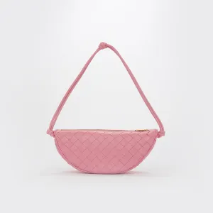 Half Moon Intrecciato Leather Shoulder Bag in Pink