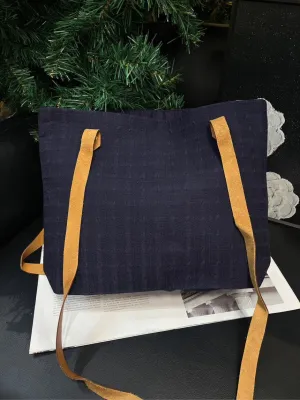 Hermes Blue Purple Canvas Double Layer Shoulder Bag
