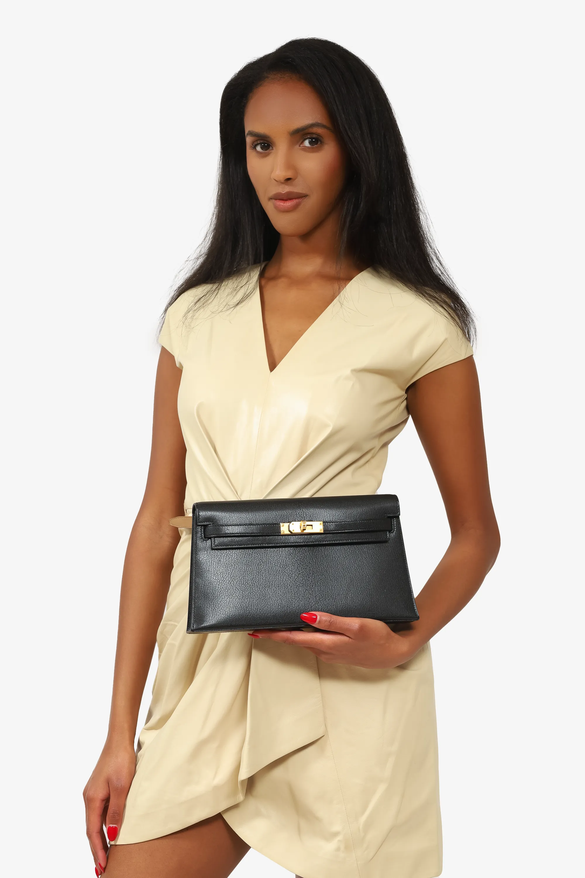 Herms 2023 Noir Chevre Chamkila Kelly Elan Shoulder Bag