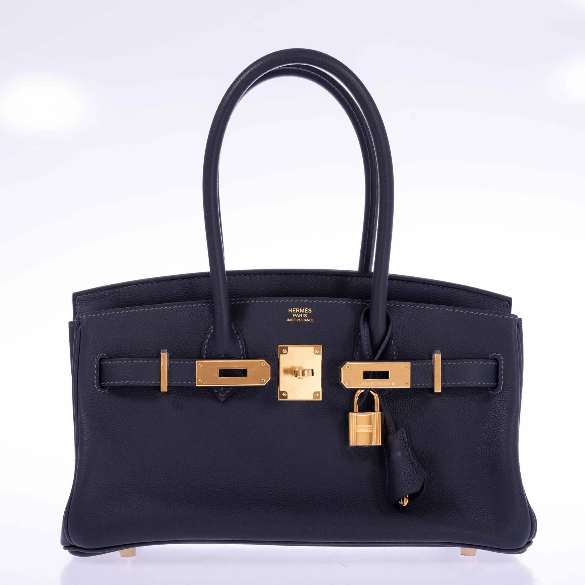 Herms Birkin Shoulder Light 29 in Black Caban Evercolor Gold Hardware