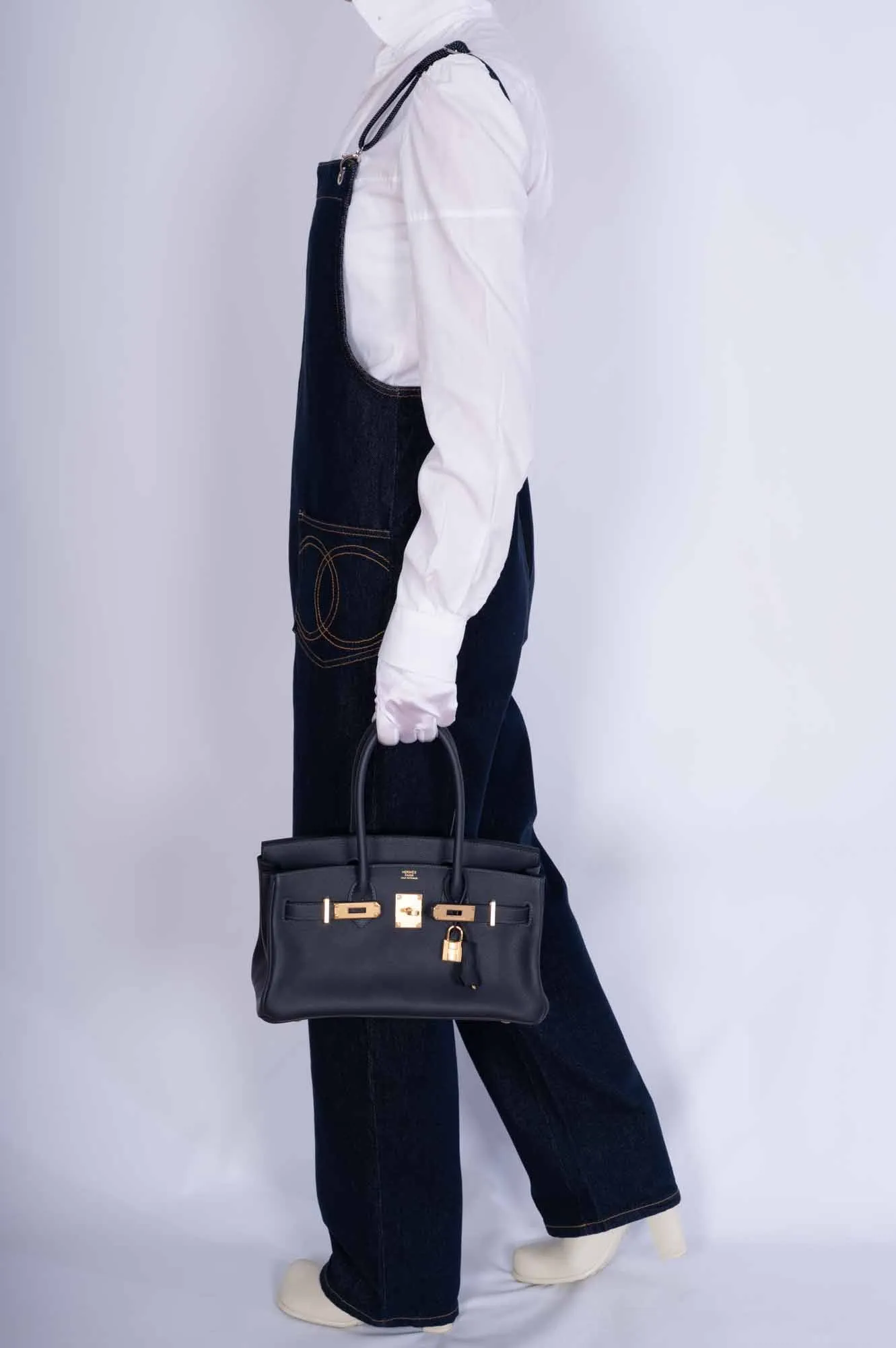 Herms Birkin Shoulder Light 29 in Black Caban Evercolor Gold Hardware