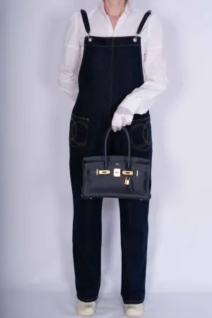Herms Birkin Shoulder Light 29 in Black Caban Evercolor Gold Hardware
