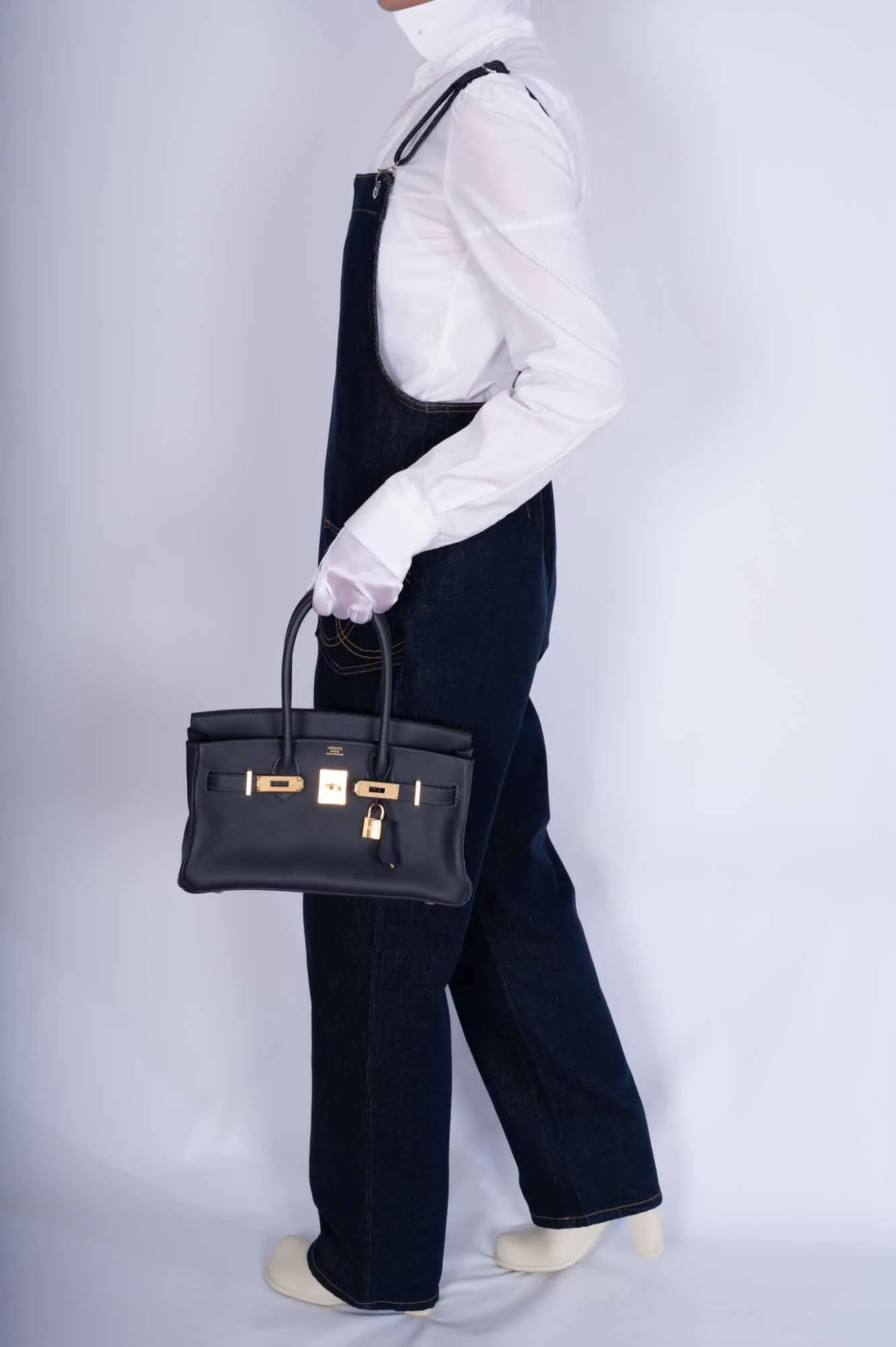 Herms Birkin Shoulder Light 29 in Black Caban Evercolor Gold Hardware