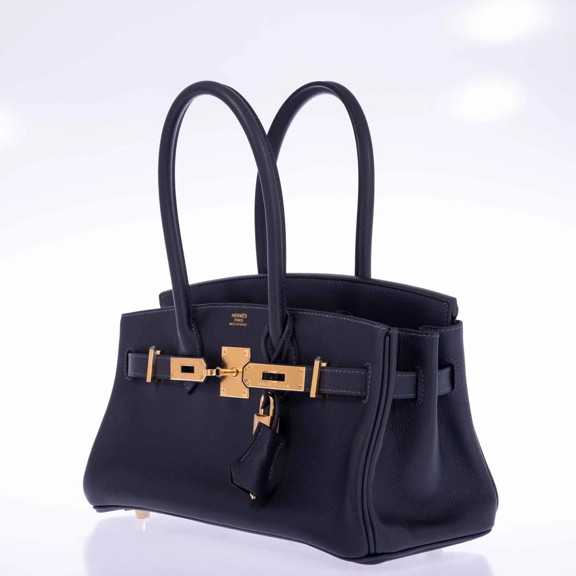 Herms Birkin Shoulder Light 29 in Black Caban Evercolor Gold Hardware