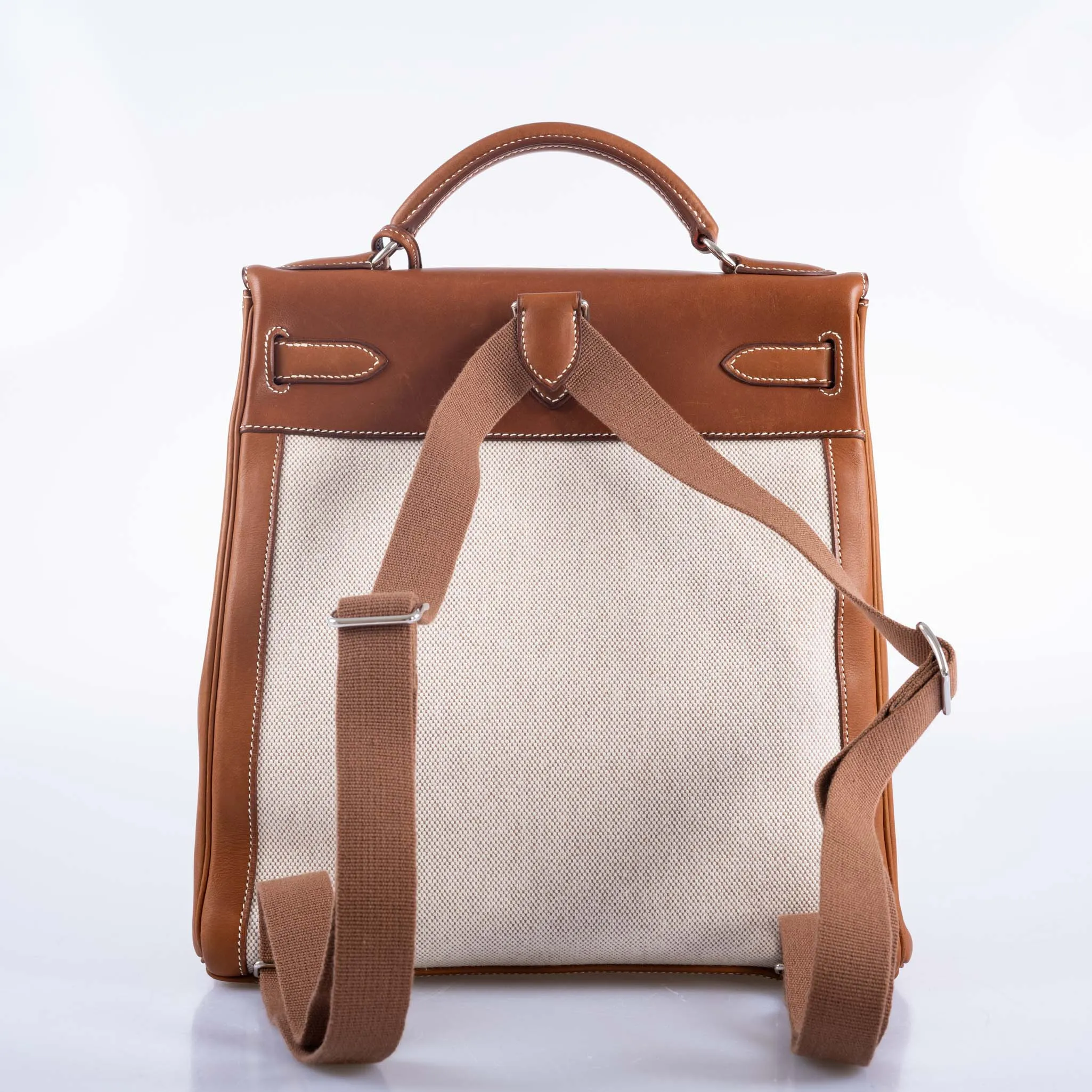 Herms Kelly a Dos Backpack Barenia And Toile Palladium Hardware