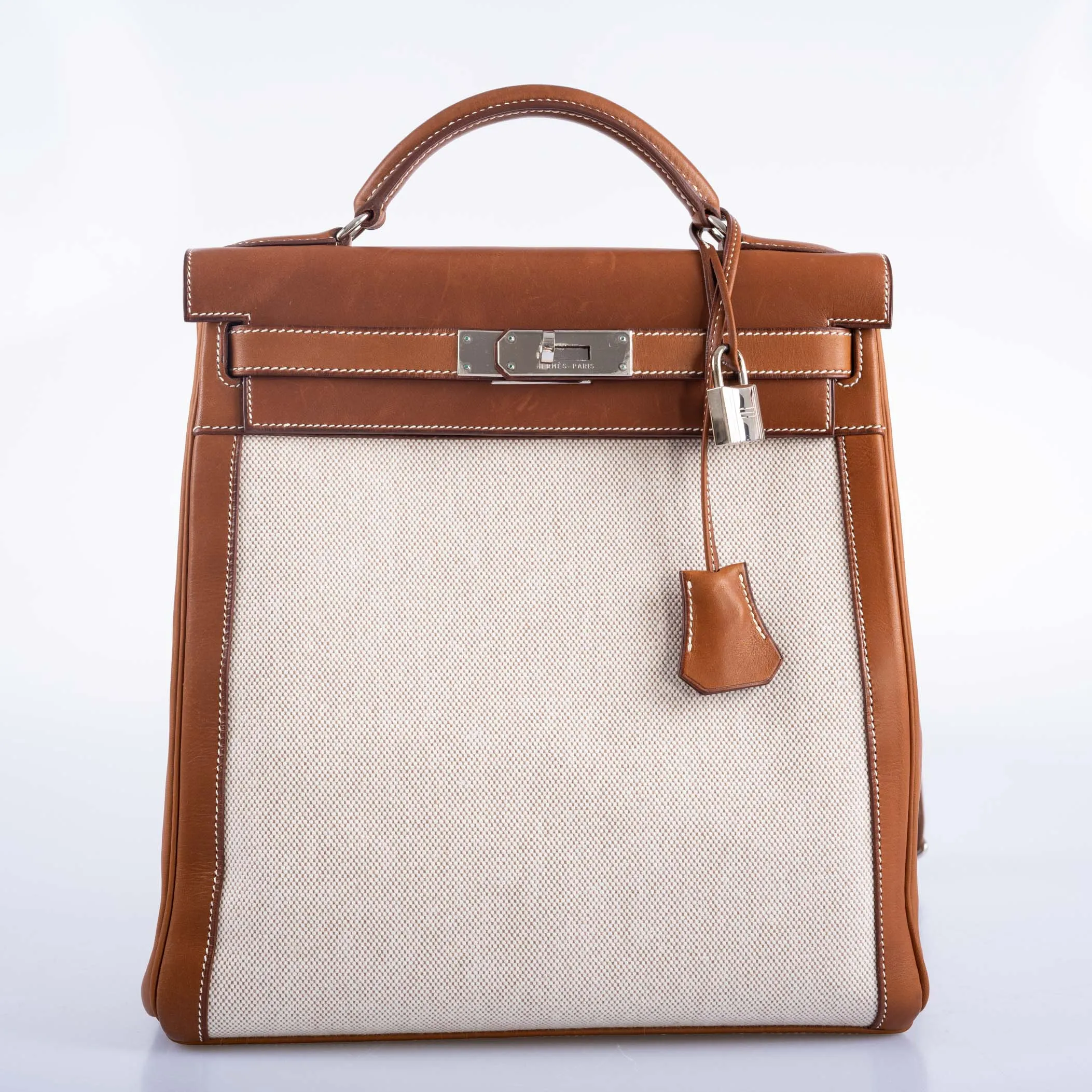 Herms Kelly a Dos Backpack Barenia And Toile Palladium Hardware