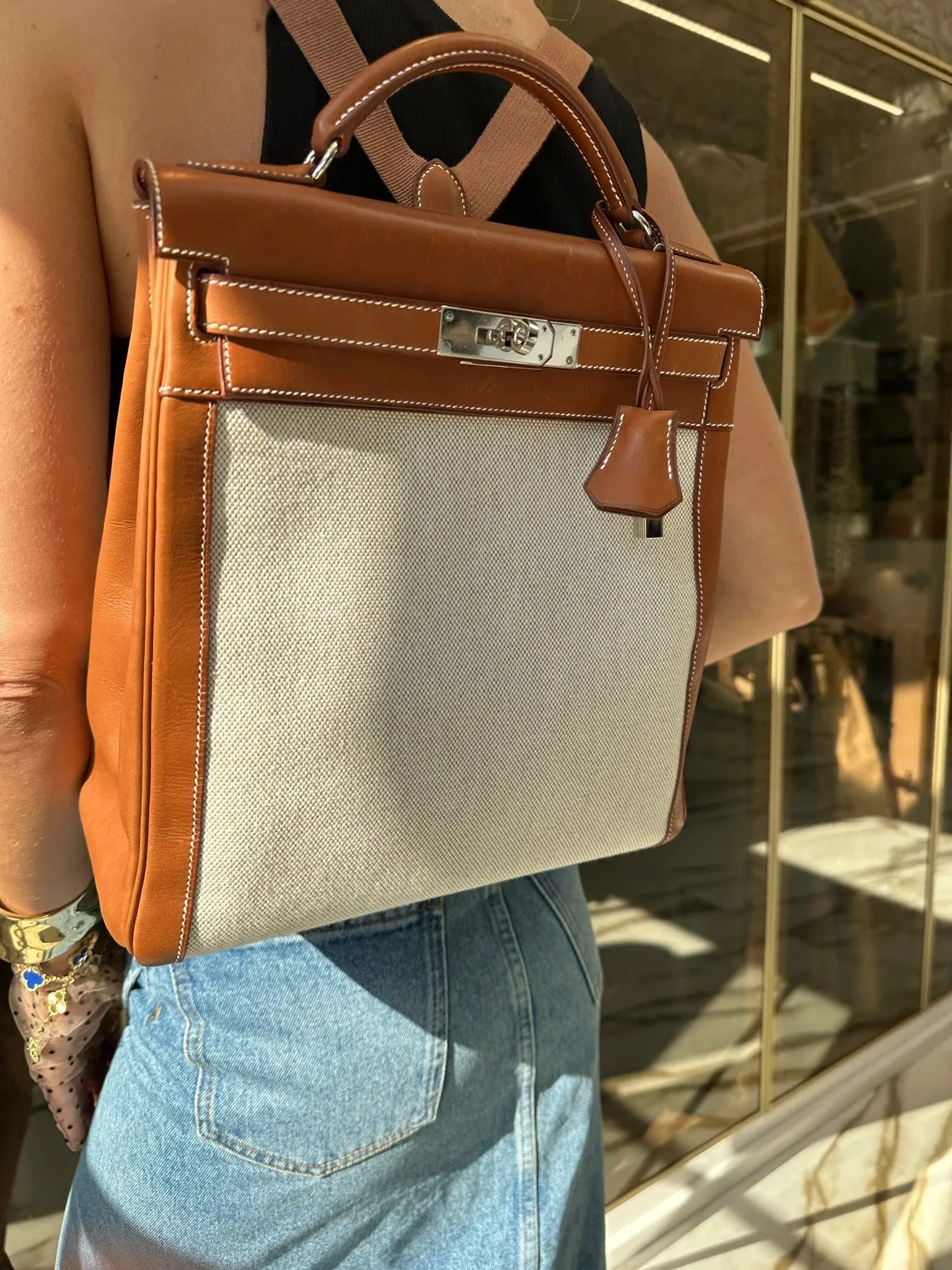 Herms Kelly a Dos Backpack Barenia And Toile Palladium Hardware