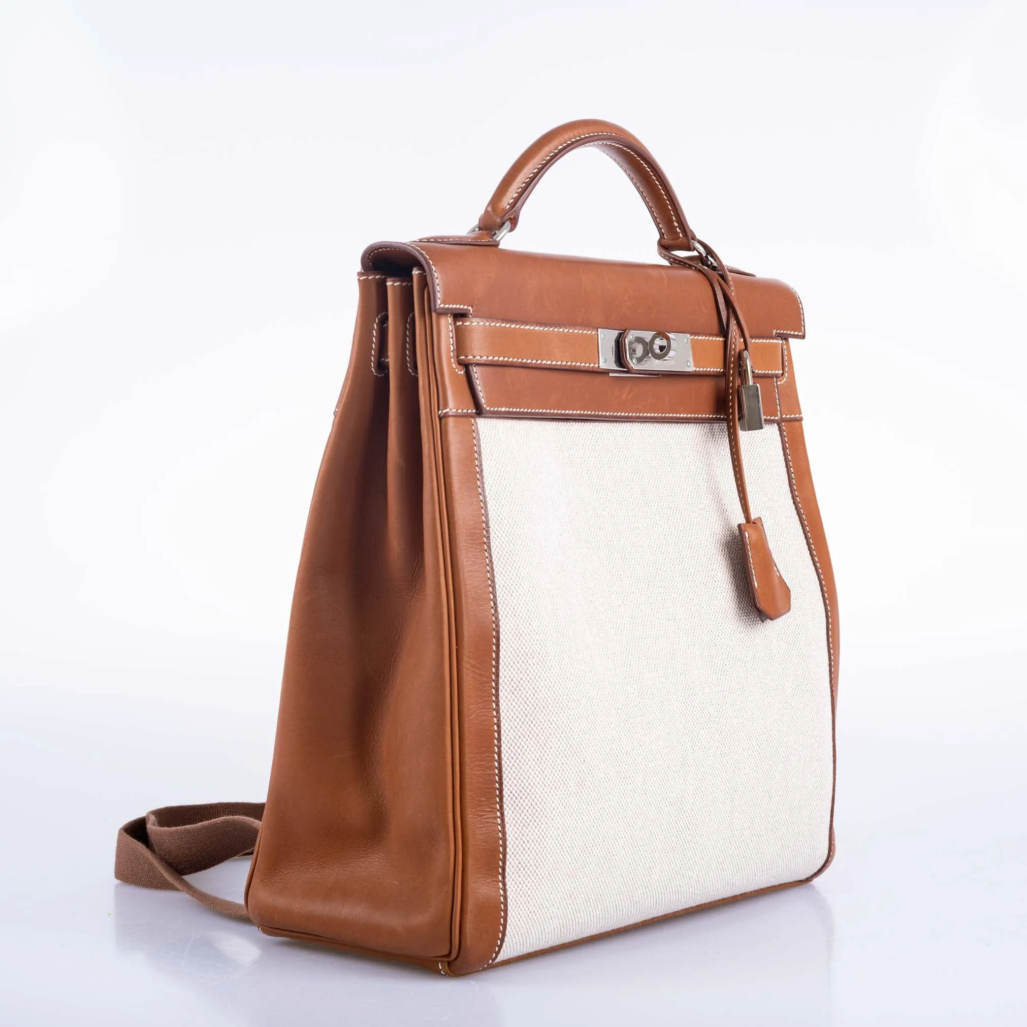 Herms Kelly a Dos Backpack Barenia And Toile Palladium Hardware