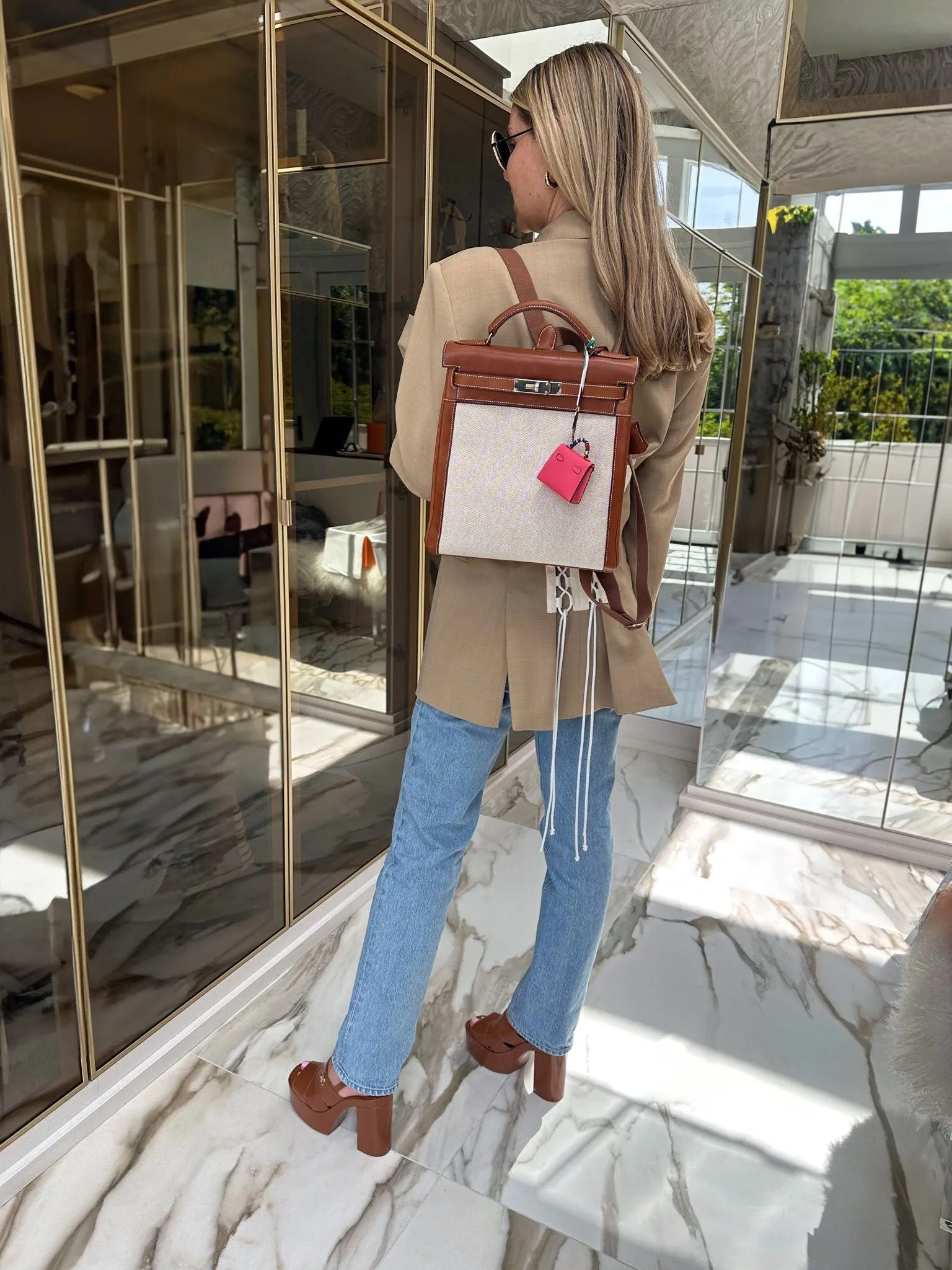 Herms Kelly a Dos Backpack Barenia And Toile Palladium Hardware