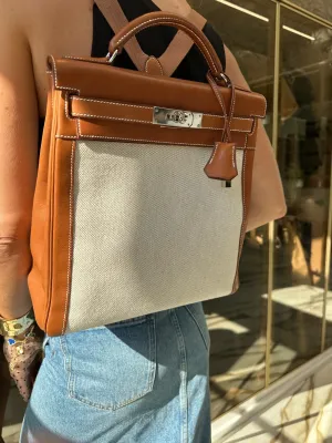 Herms Kelly a Dos Backpack Barenia And Toile Palladium Hardware