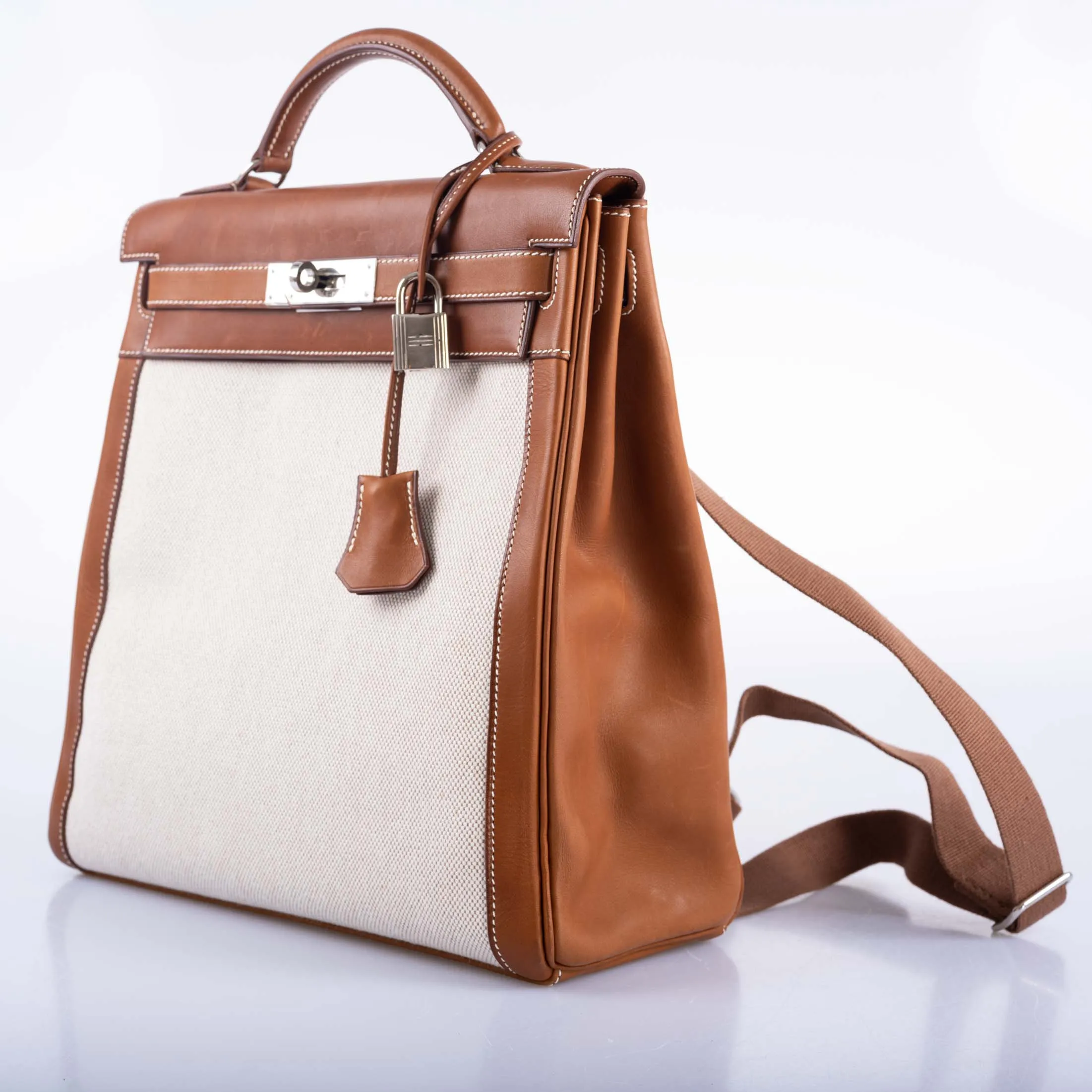Herms Kelly a Dos Backpack Barenia And Toile Palladium Hardware