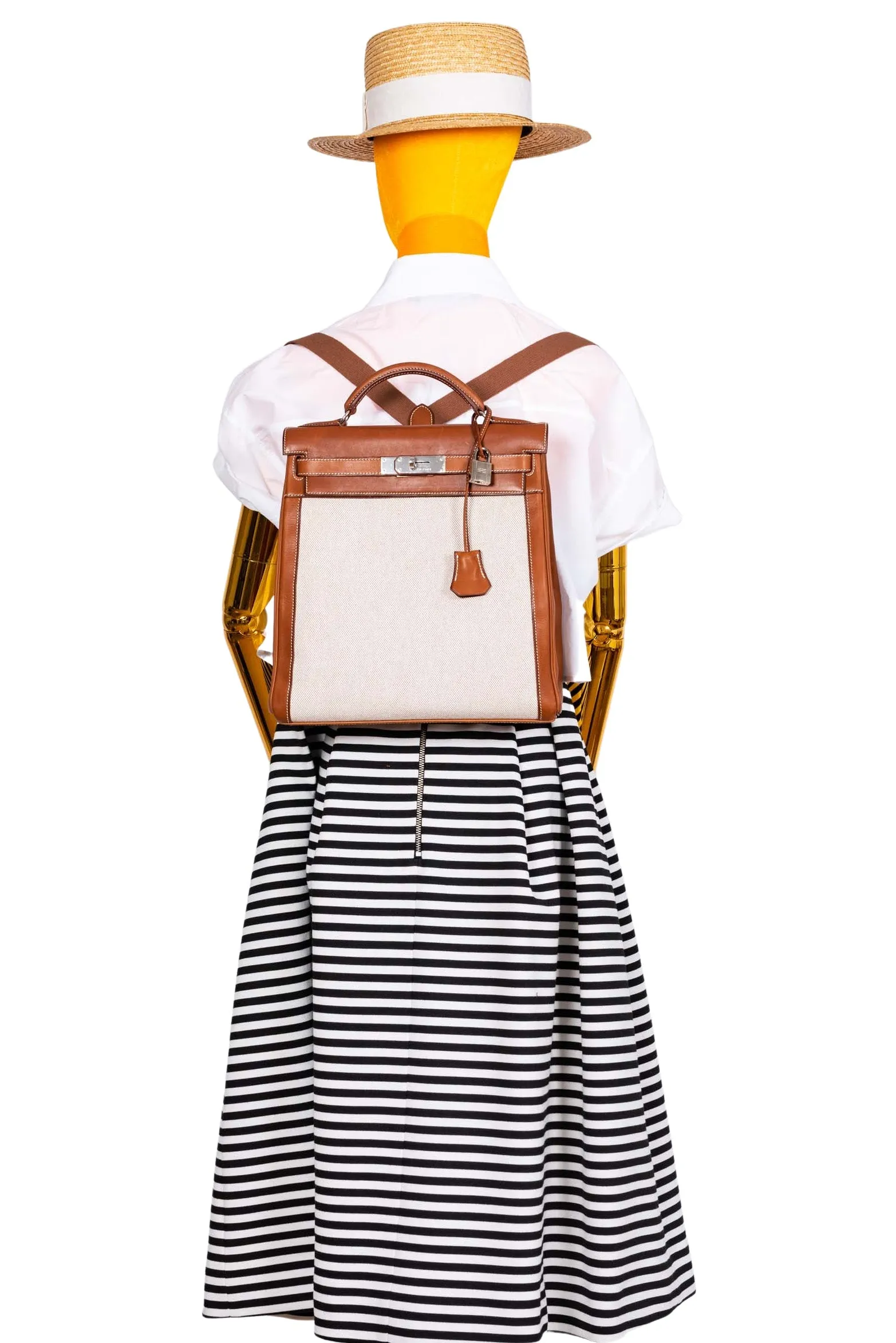 Herms Kelly a Dos Backpack Barenia And Toile Palladium Hardware