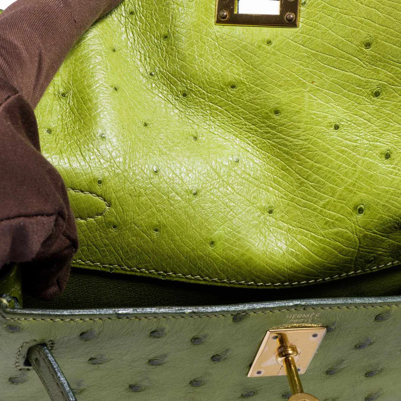 Herms Kelly a Dos Backpack Vert Anis Ostrich Gold Hardware