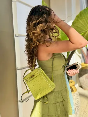 Herms Kelly a Dos Backpack Vert Anis Ostrich Gold Hardware
