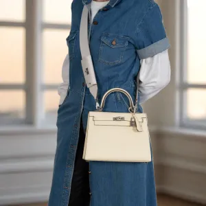Herms Kelly Pochette Pocket PM Shoulder Strap Gris Pale Swift and Epsom Palladium Hardware