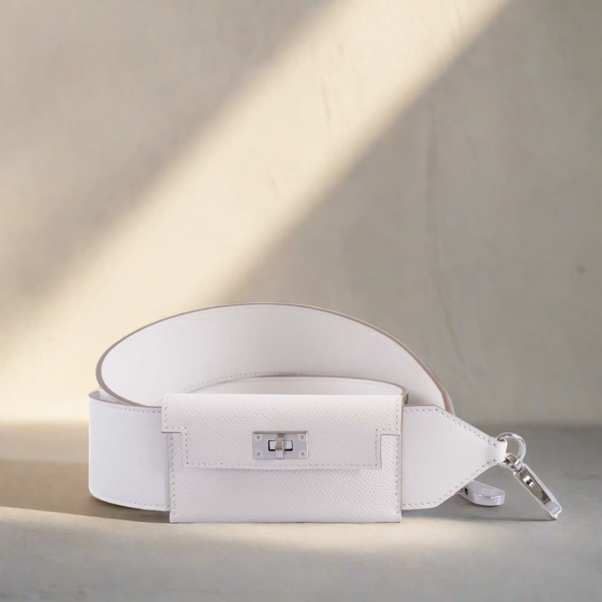 Herms Kelly Pochette Pocket PM Shoulder Strap Gris Pale Swift and Epsom Palladium Hardware