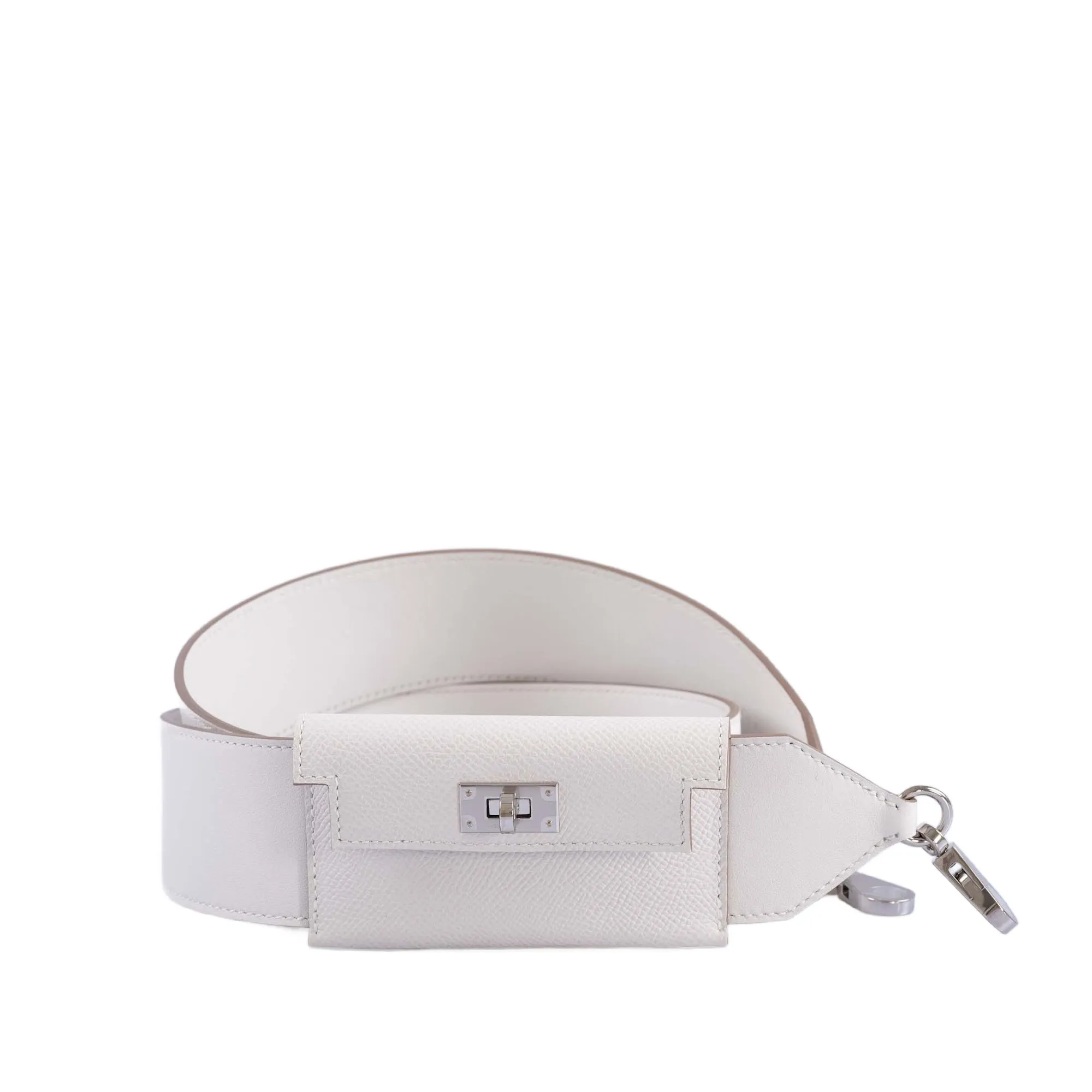 Herms Kelly Pochette Pocket PM Shoulder Strap Gris Pale Swift and Epsom Palladium Hardware