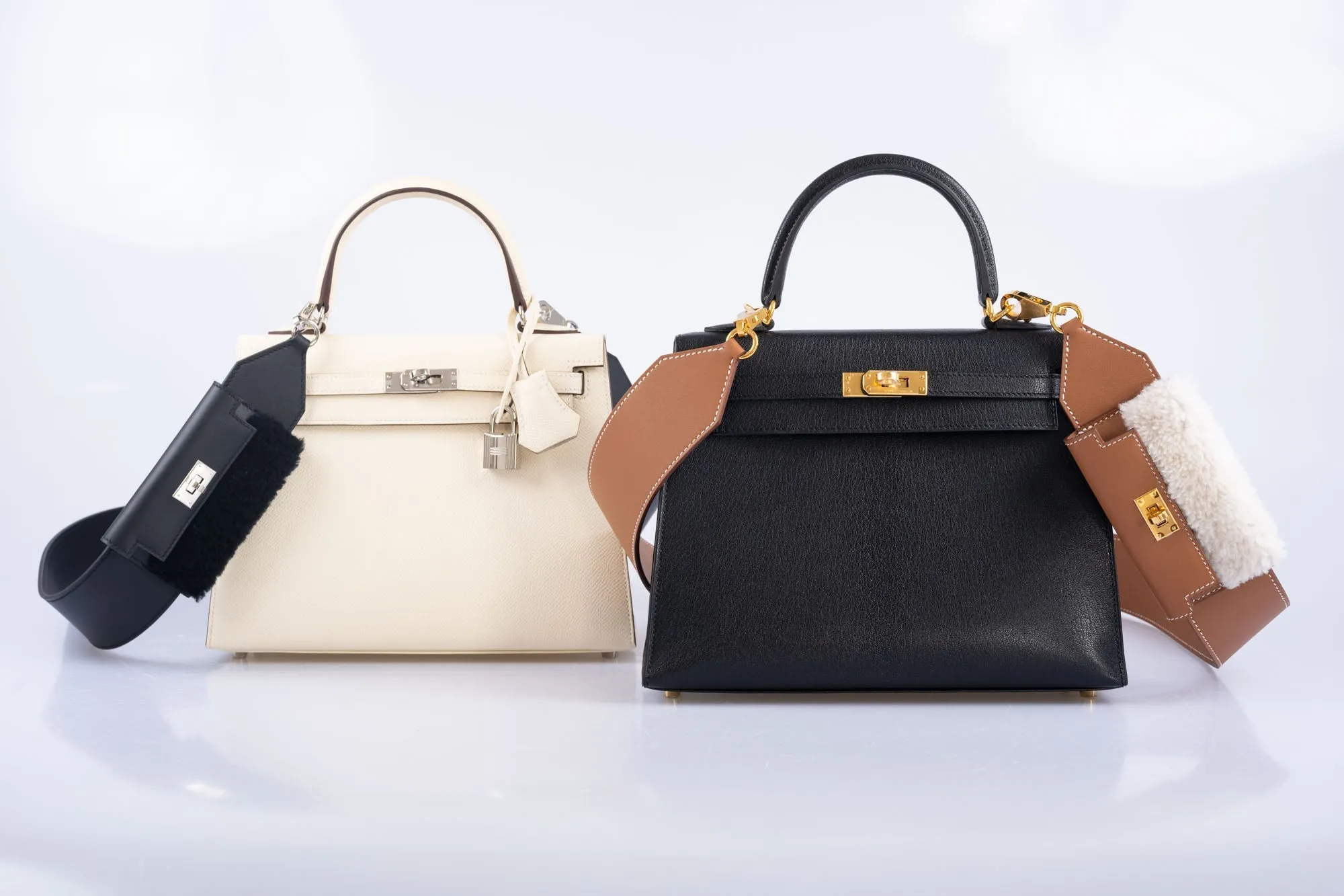 Herms Kelly Pochette Teddy Shoulder Strap Gold Shearling and Swift Gold Hardware