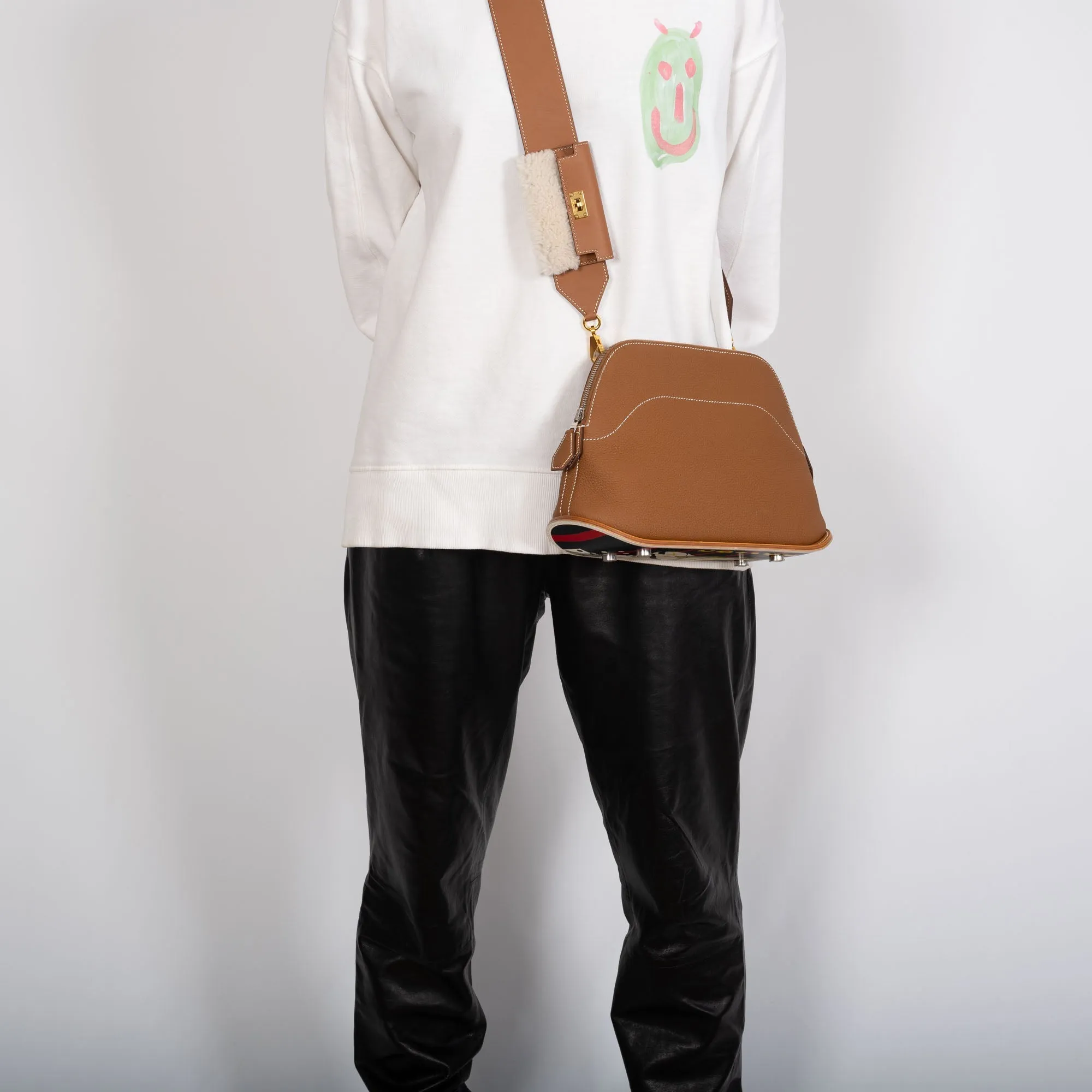 Herms Kelly Pochette Teddy Shoulder Strap Gold Shearling and Swift Gold Hardware