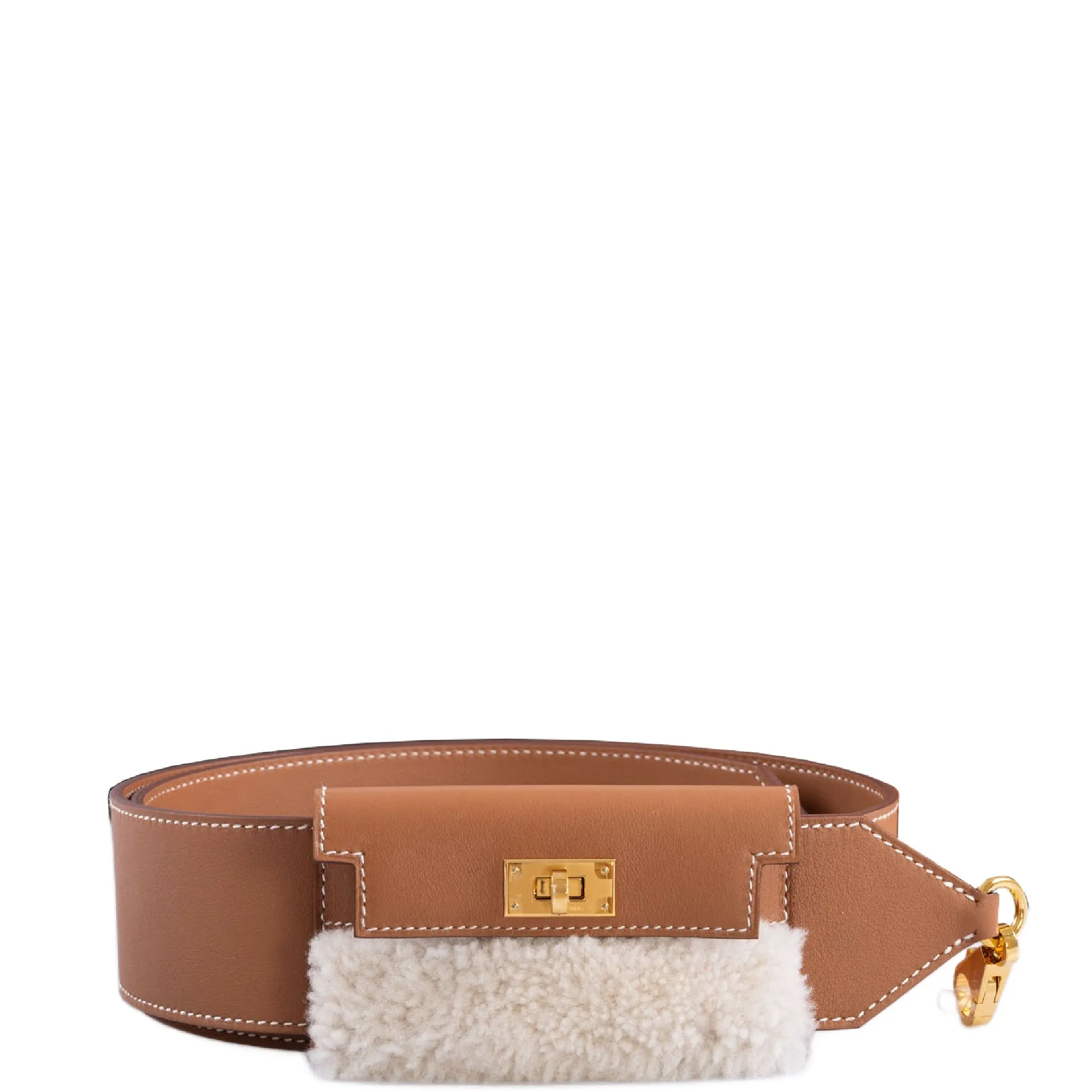 Herms Kelly Pochette Teddy Shoulder Strap Gold Shearling and Swift Gold Hardware